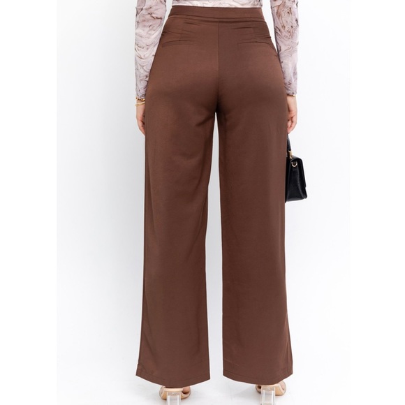 Le Lis Brown Pleated Wide Leg Long Pants, Large - Picture 4 of 7
